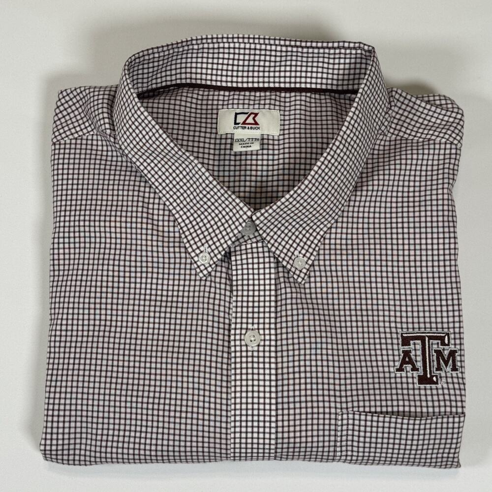 Cutter & Buck Texas A&M Mens 3XL Long Sleeve Button Down Shirt Aggies Gray Plaid